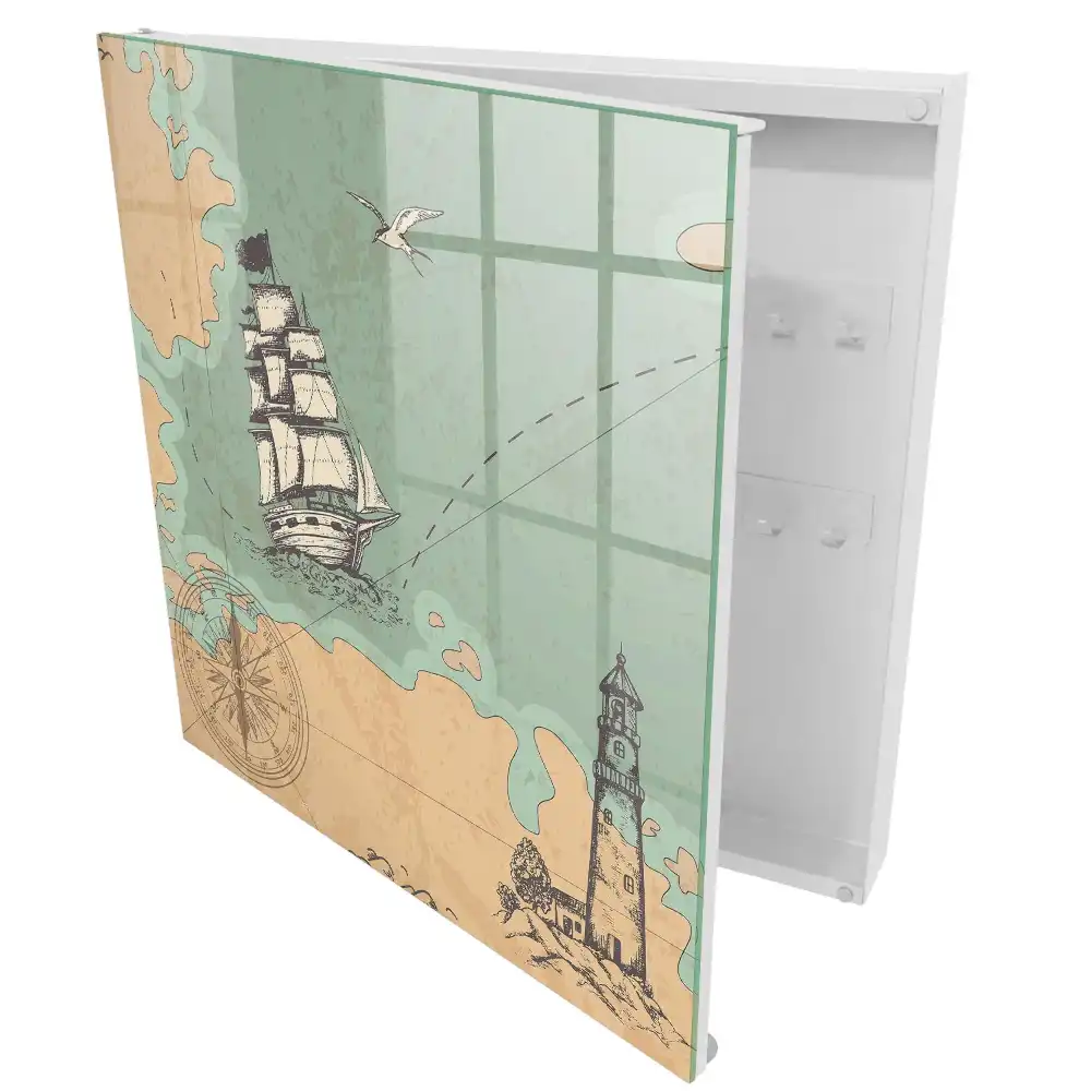 Armoire à clés style nautique navires et phare