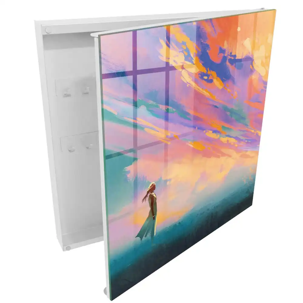 Armoire à clés ciel coloré au-dessus de la figure