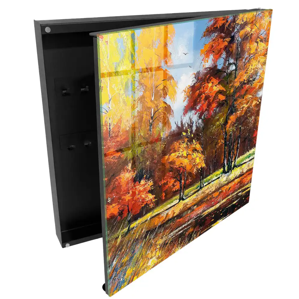 Boîte à clés paysage d'automne coloré avec reflet dans l'eau
