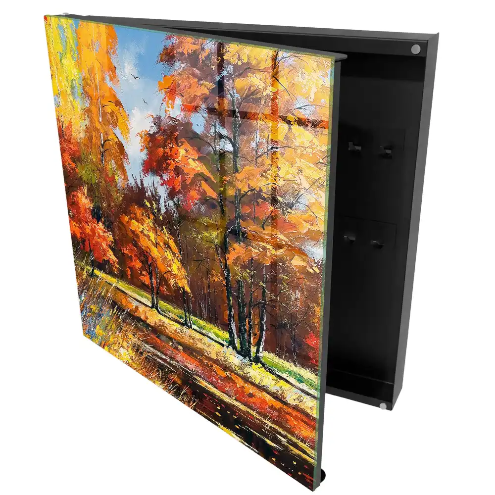 Boîte à clés paysage d'automne coloré avec reflet dans l'eau