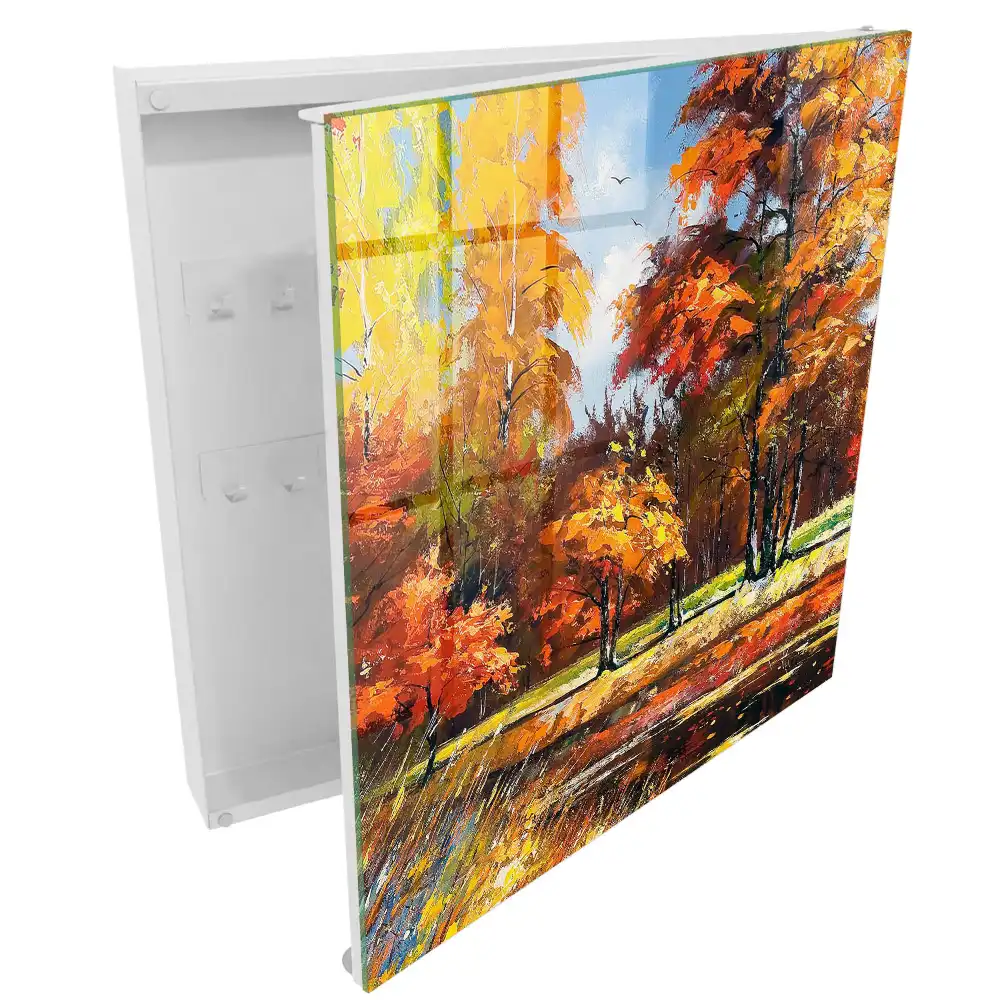 Boîte à clés paysage d'automne coloré avec reflet dans l'eau