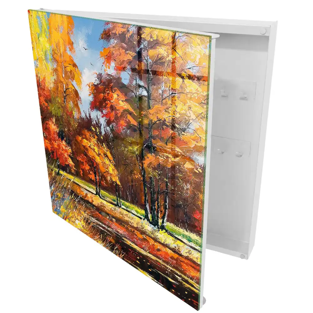Boîte à clés paysage d'automne coloré avec reflet dans l'eau