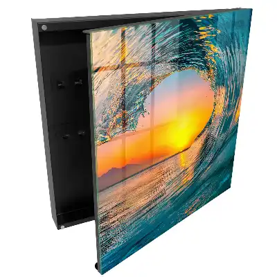 Boîte à clés murale vague et soleil couchant sur la mer