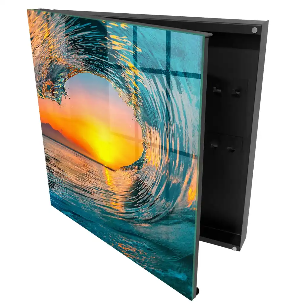 Boîte à clés murale vague et soleil couchant sur la mer