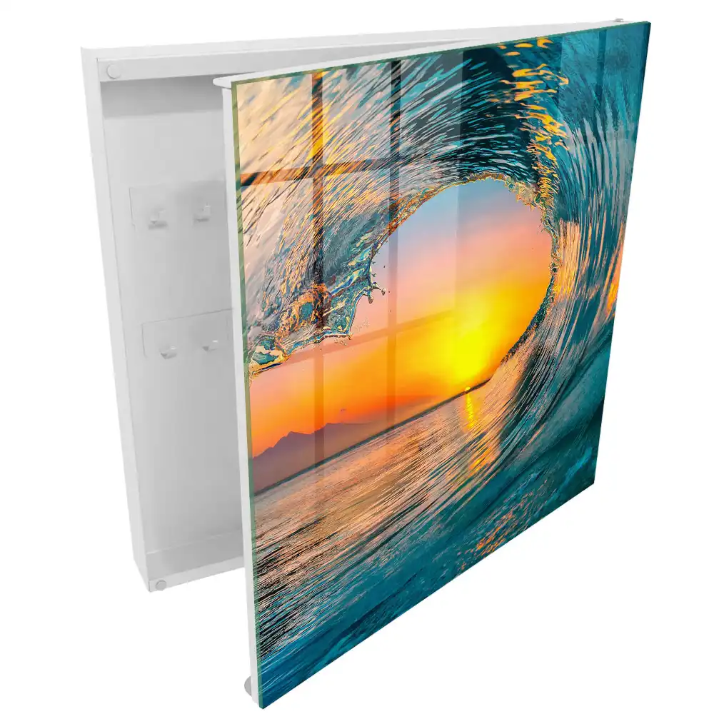 Boîte à clés murale vague et soleil couchant sur la mer