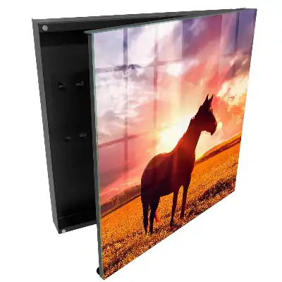 Armoire à clés un cheval dans la lueur du soleil couchant