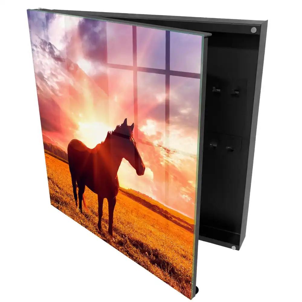 Armoire à clés un cheval dans la lueur du soleil couchant