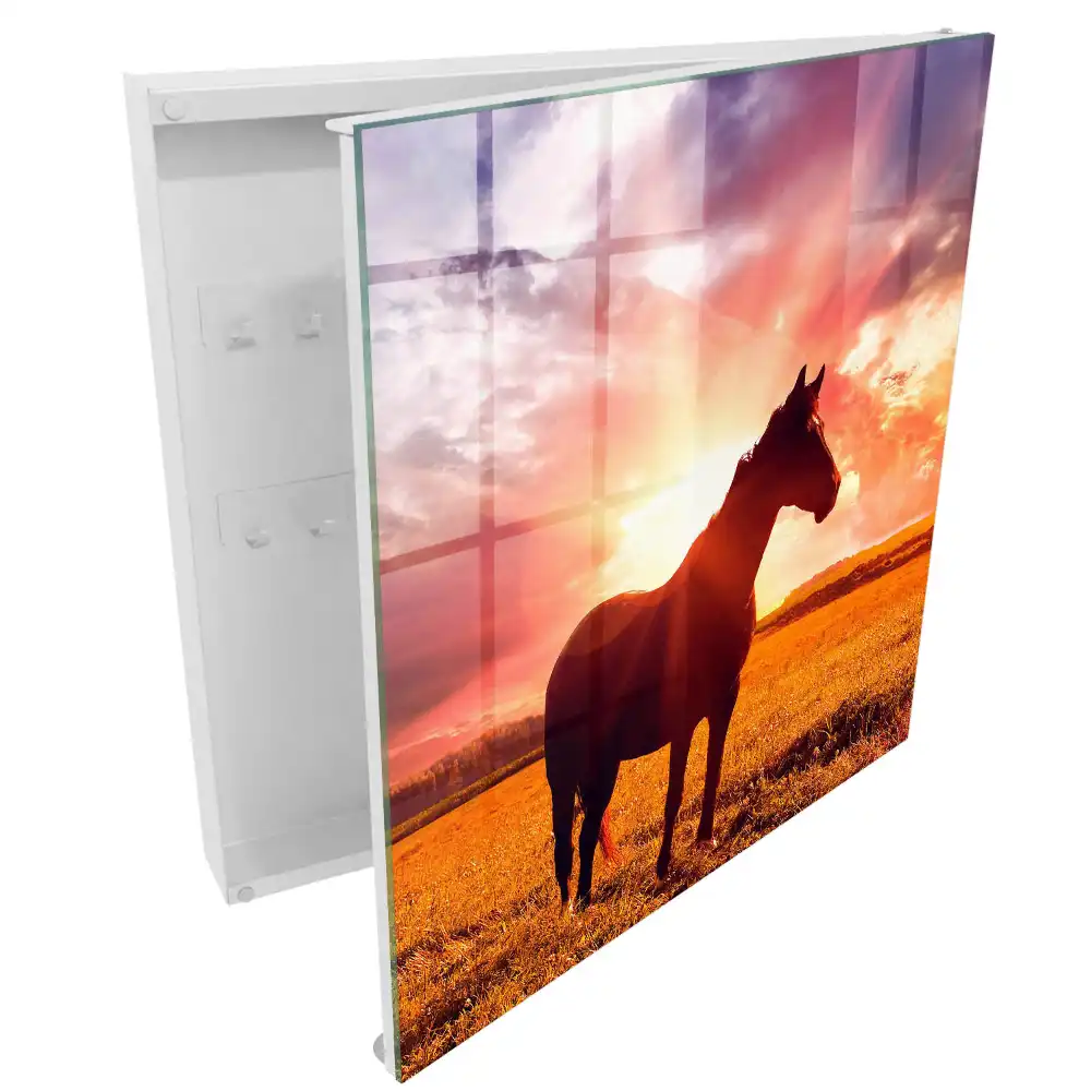 Armoire à clés un cheval dans la lueur du soleil couchant