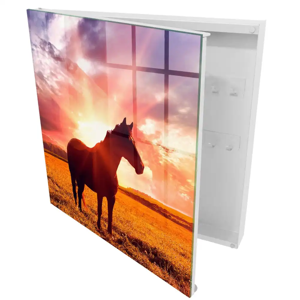 Armoire à clés un cheval dans la lueur du soleil couchant