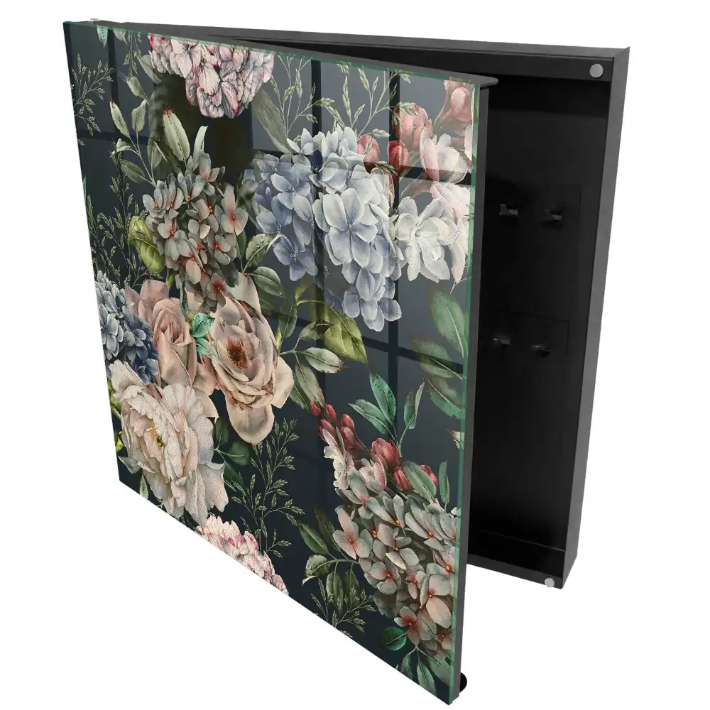 Boîte à clés des fleurs romantiques sur fond sombre