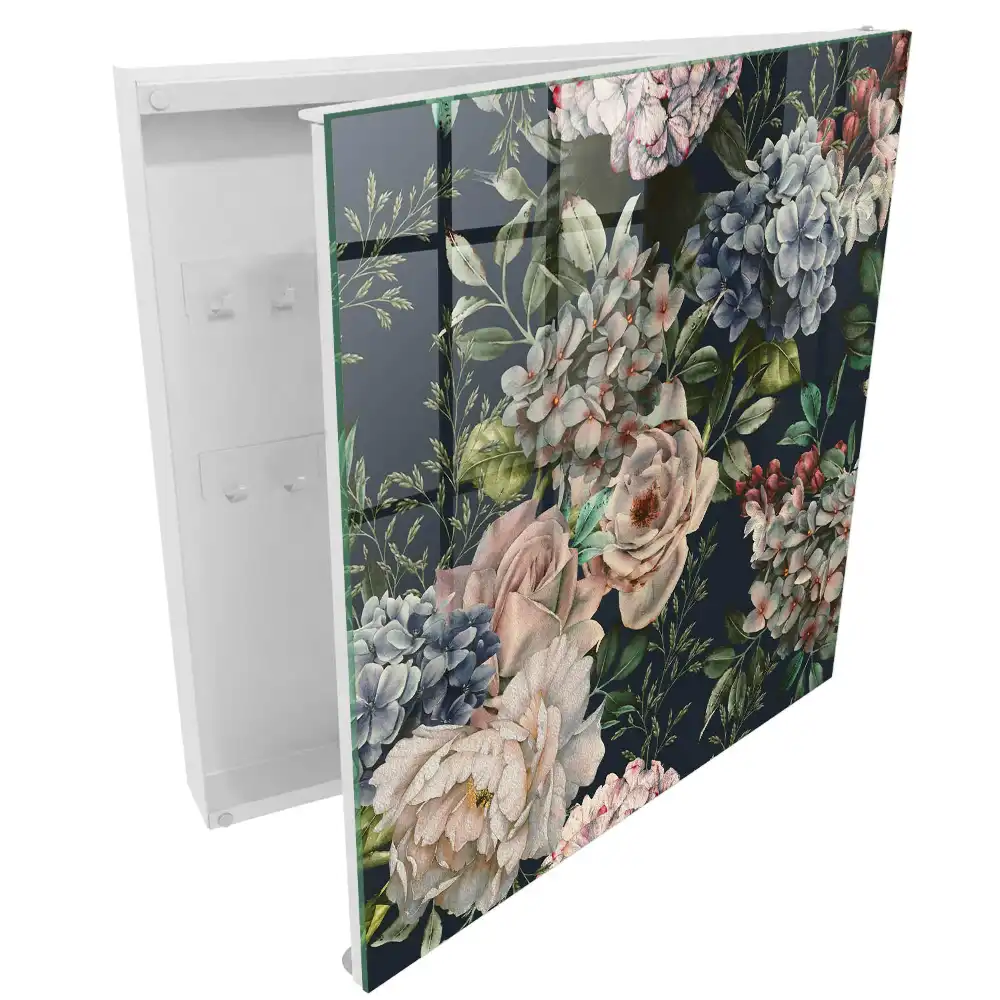 Boîte à clés des fleurs romantiques sur fond sombre
