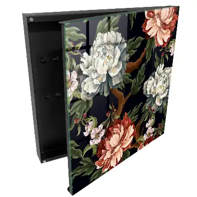 Boîte à clés murale fleurs avec des feuilles sur fond sombre