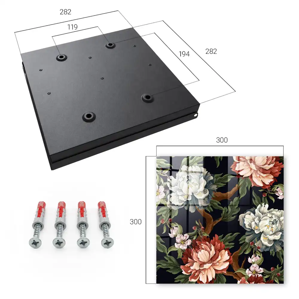 Boîte à clés murale fleurs avec des feuilles sur fond sombre