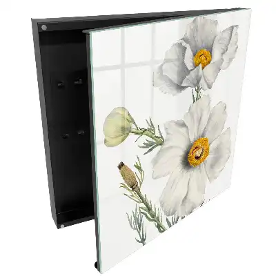 Armoire à clés fleurs blanches à cœur jaune et feuillage