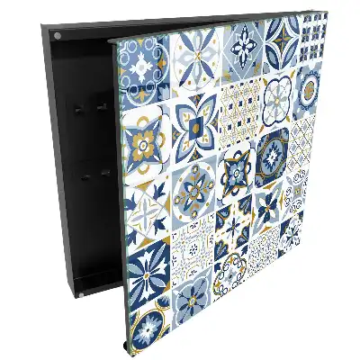 Boîte à clés une variété de motifs dans les tons bleus et jaunes
