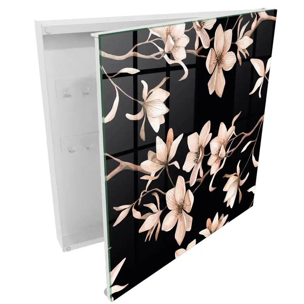 Armoire à clés fleurs sur fond sombre avec des détails subtils