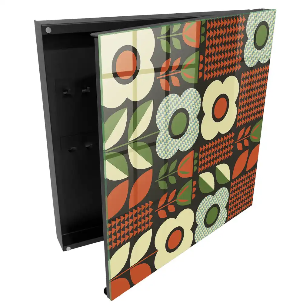 Armoire à clés fleurs colorées et motifs géométriques