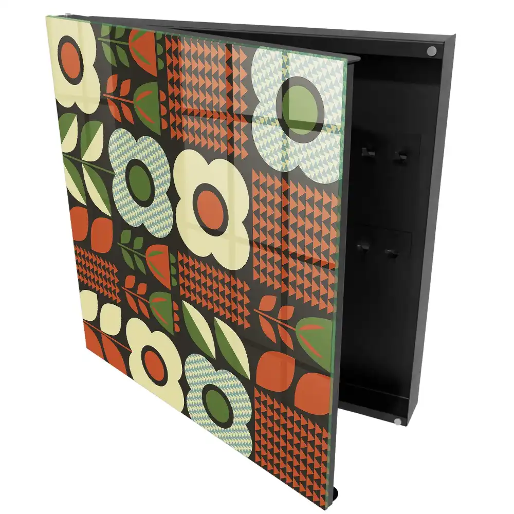 Armoire à clés fleurs colorées et motifs géométriques