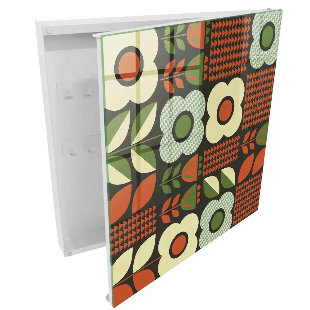 Armoire à clés fleurs colorées et motifs géométriques
