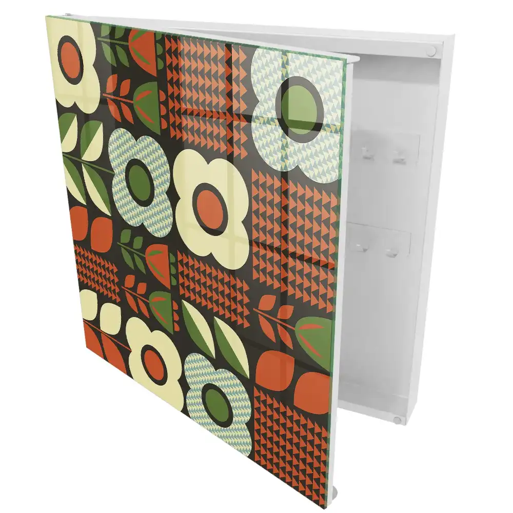 Armoire à clés fleurs colorées et motifs géométriques