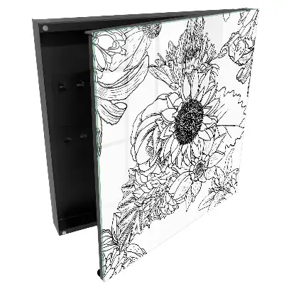Boîte à clés murale composition florale complexe dans un style de dessin au trait