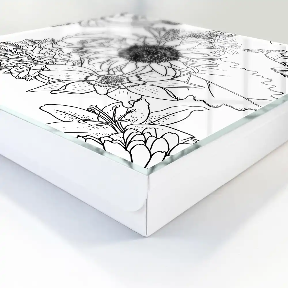 Boîte à clés murale composition florale complexe dans un style de dessin au trait