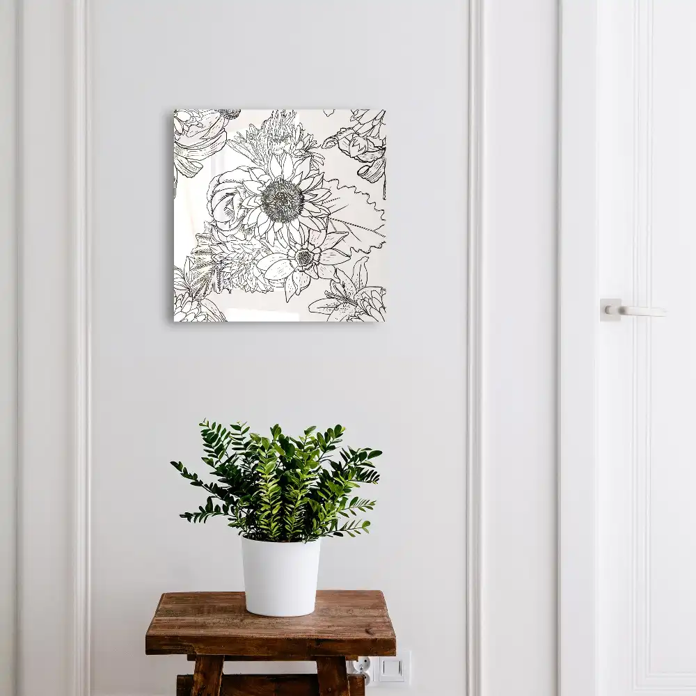 Boîte à clés murale composition florale complexe dans un style de dessin au trait