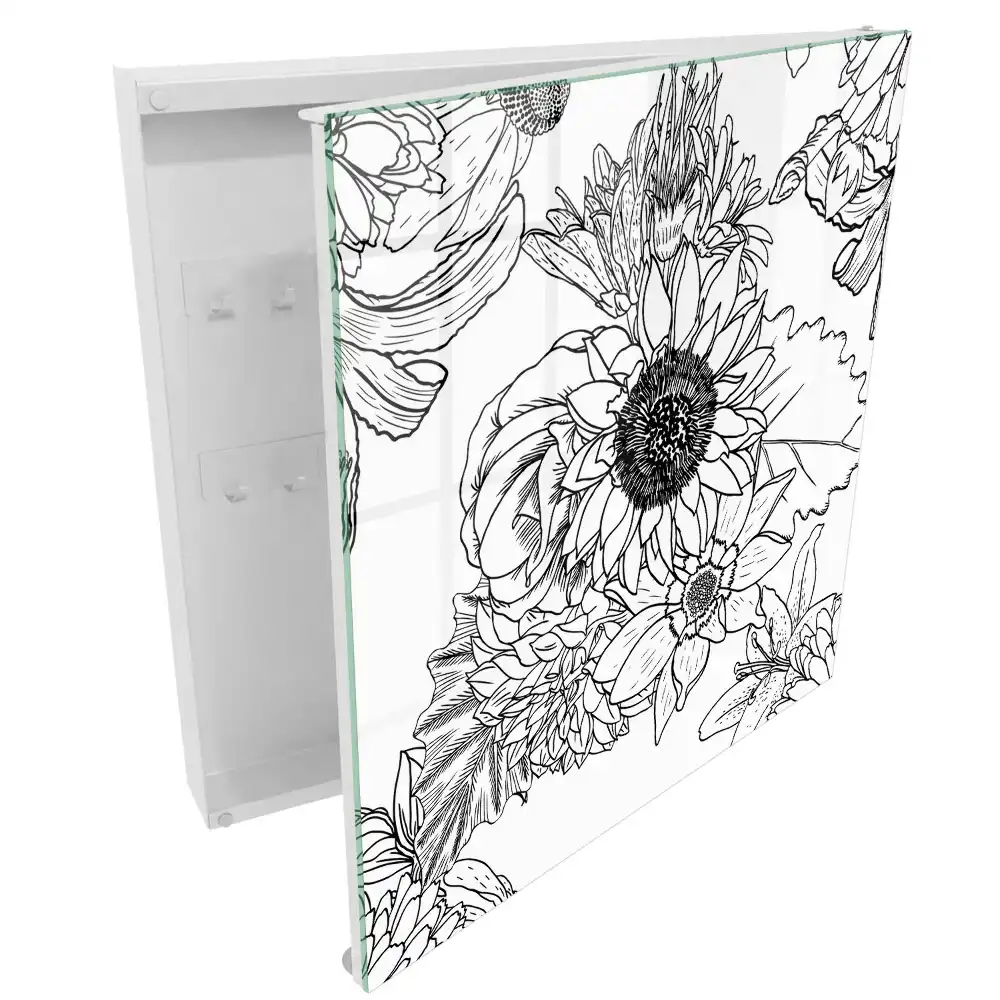 Boîte à clés murale composition florale complexe dans un style de dessin au trait