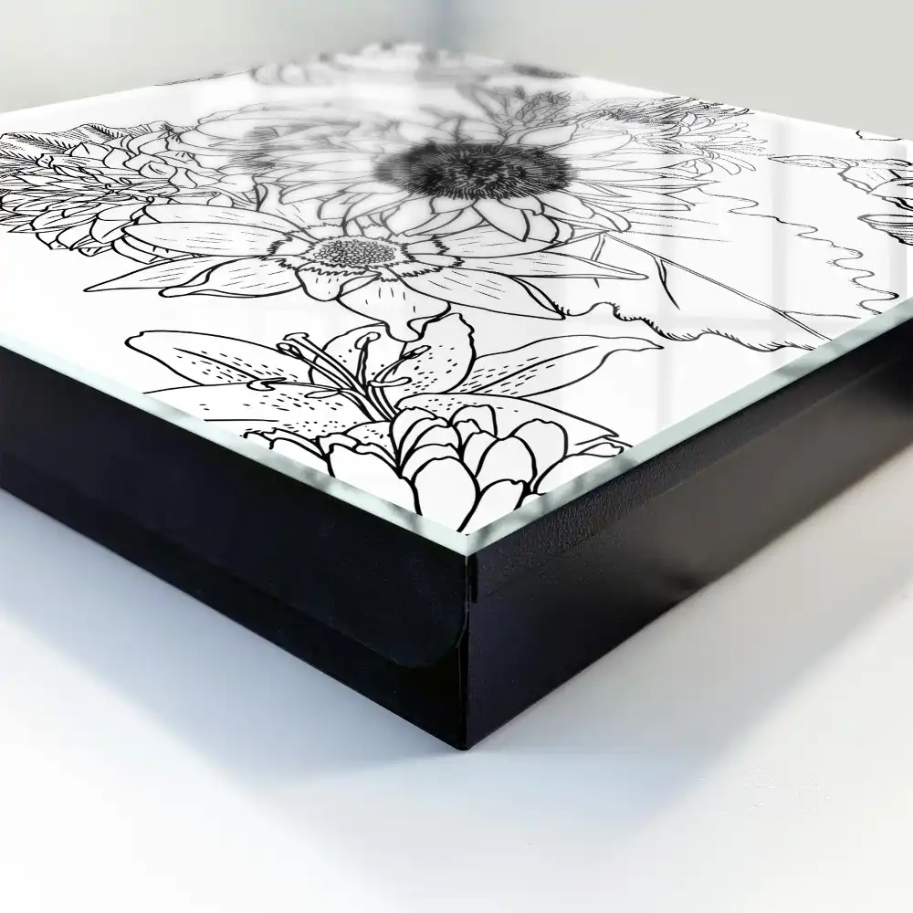 Boîte à clés murale composition florale complexe dans un style de dessin au trait