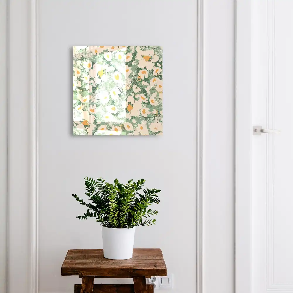 Boîte à clés fleurs sur fond vert dans un style bohème