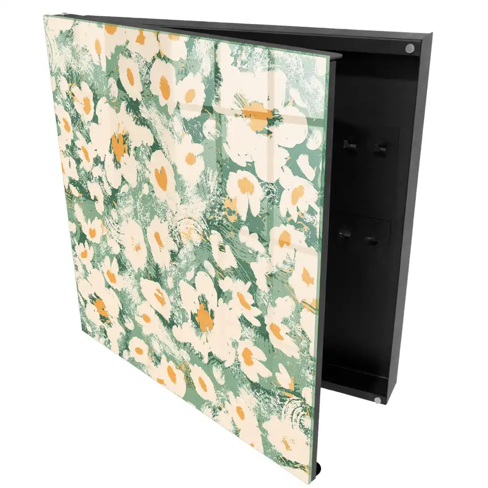 Boîte à clés fleurs sur fond vert dans un style bohème