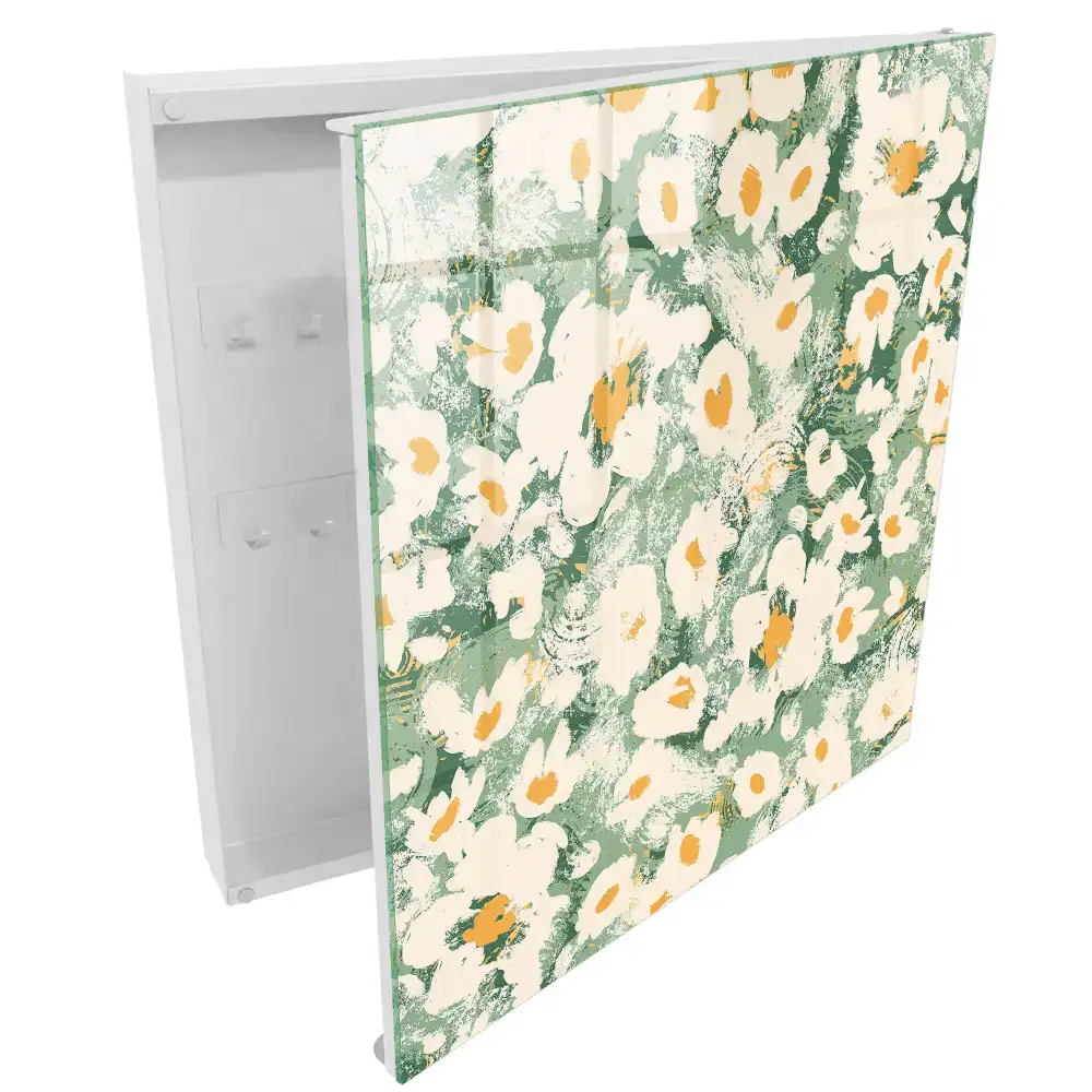 Boîte à clés fleurs sur fond vert dans un style bohème