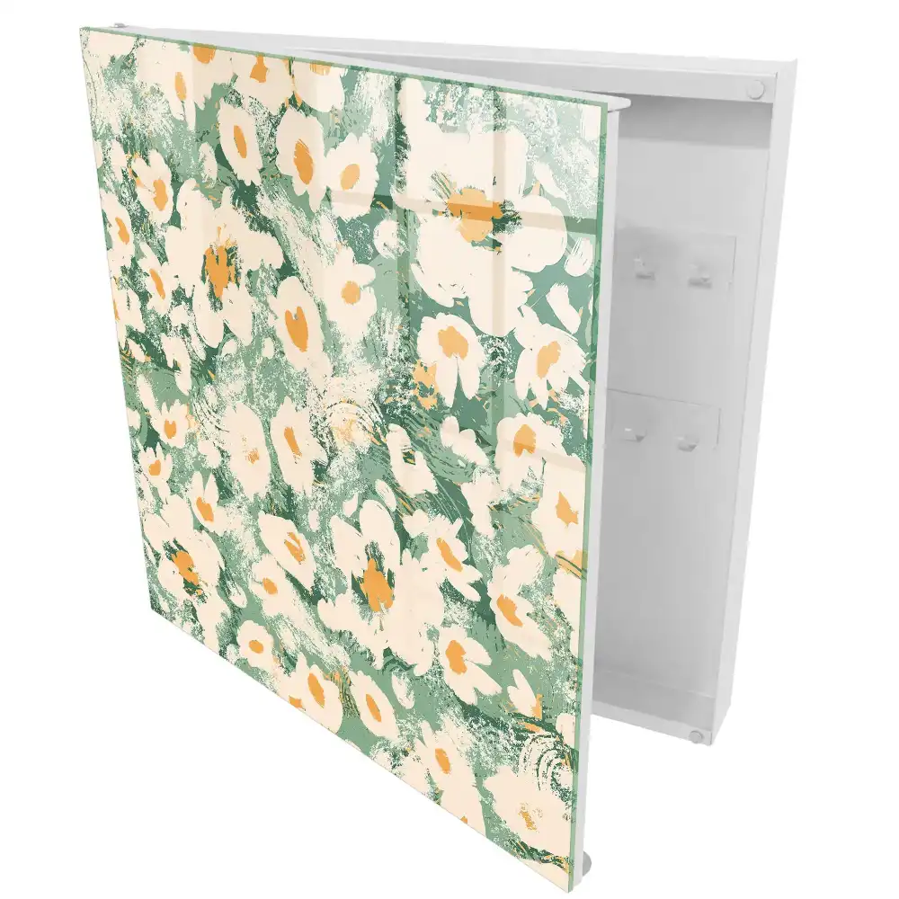 Boîte à clés fleurs sur fond vert dans un style bohème