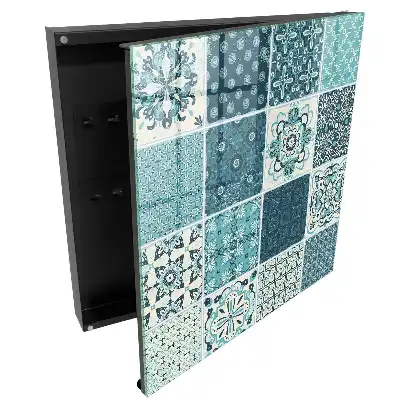 Boîte à clés murale mosaïques turquoise à motifs géométriques