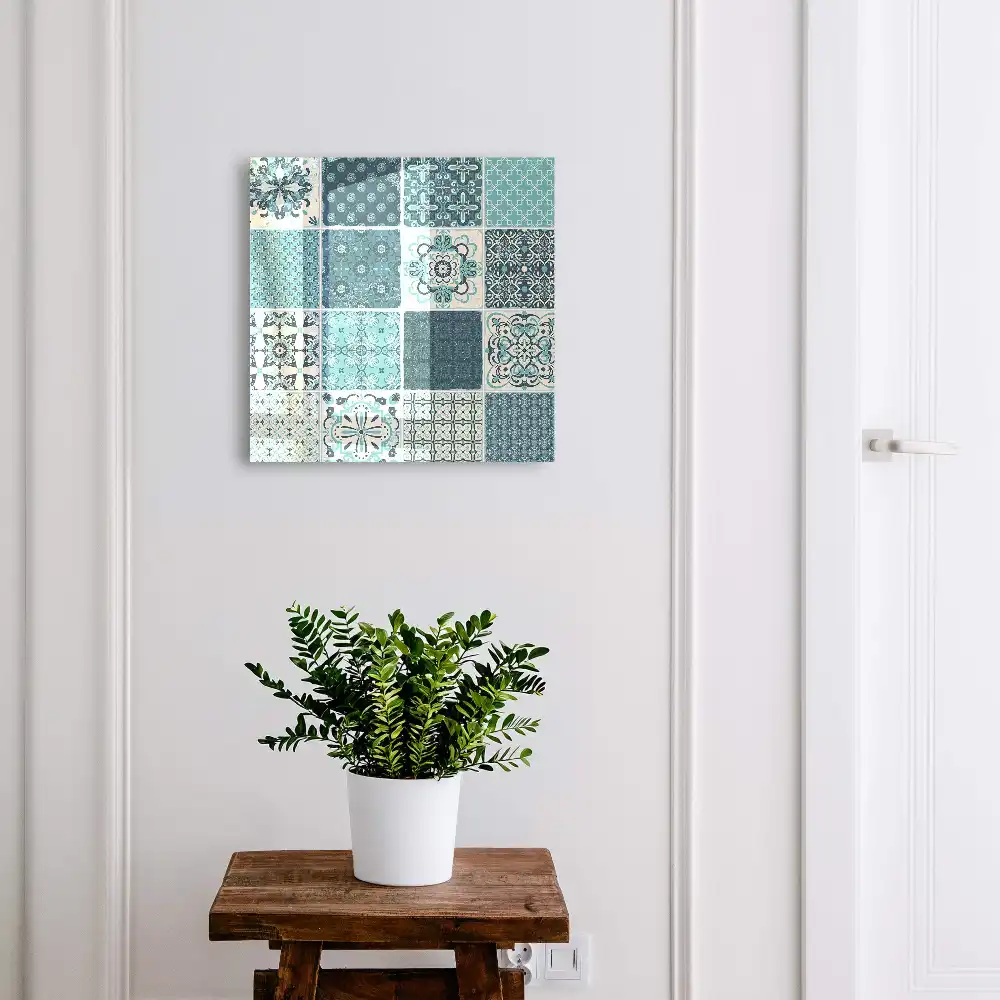 Boîte à clés murale mosaïques turquoise à motifs géométriques