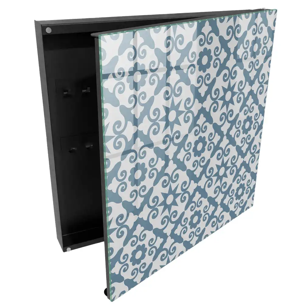 Boîte à clés murale motif géométrique gris et bleu