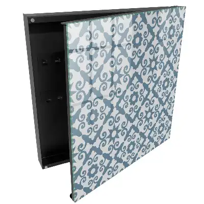 Boîte à clés murale motif géométrique gris et bleu