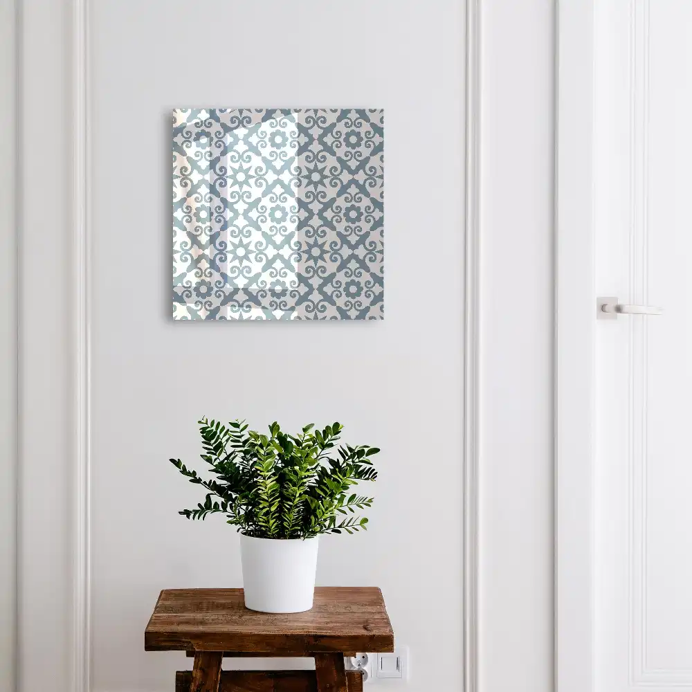 Boîte à clés murale motif géométrique gris et bleu