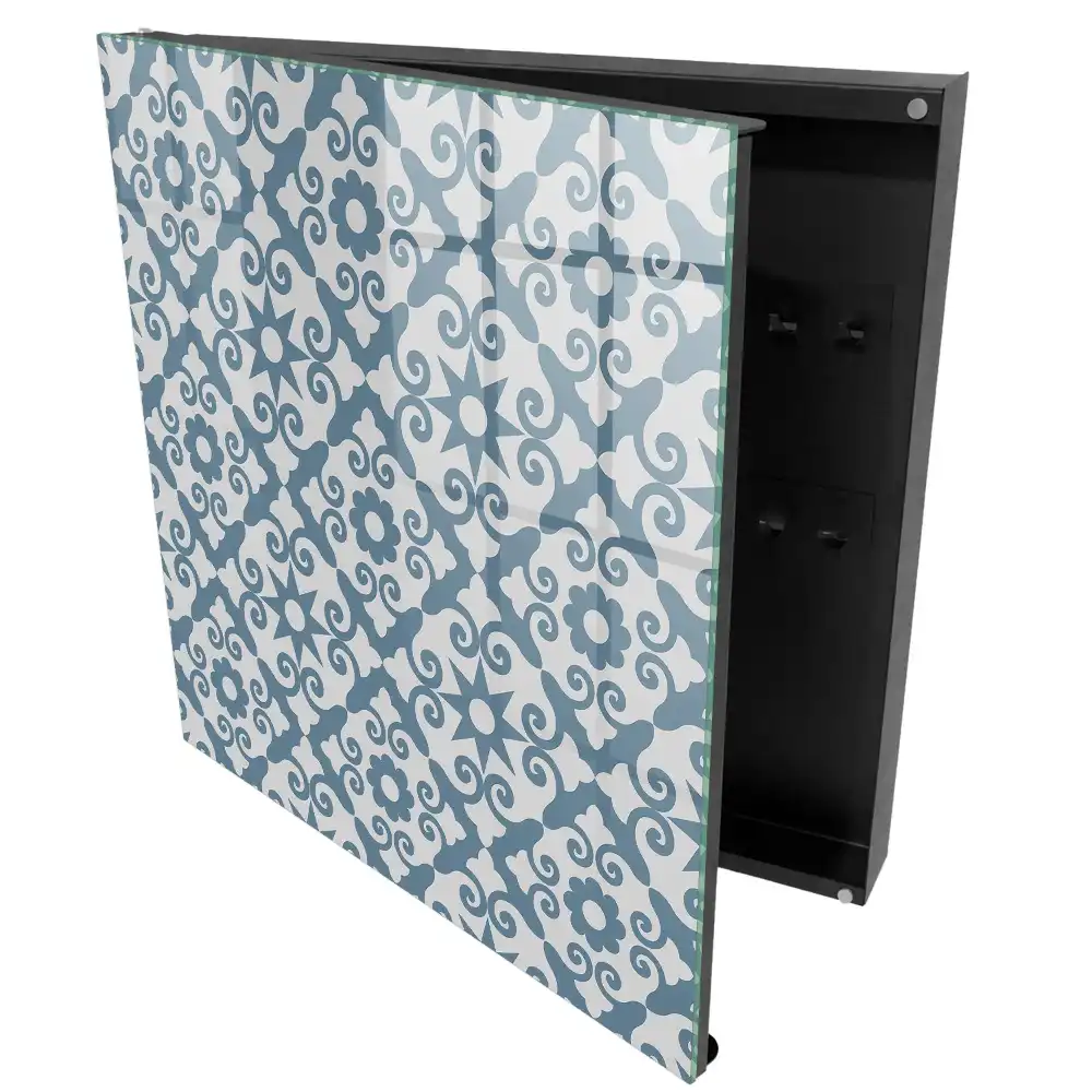 Boîte à clés murale motif géométrique gris et bleu