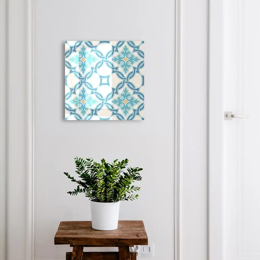 Armoire à clés motifs géométriques dans des tons turquoise