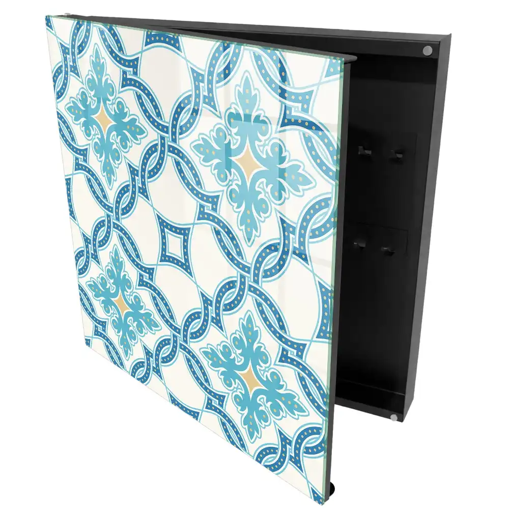 Armoire à clés motifs géométriques dans des tons turquoise