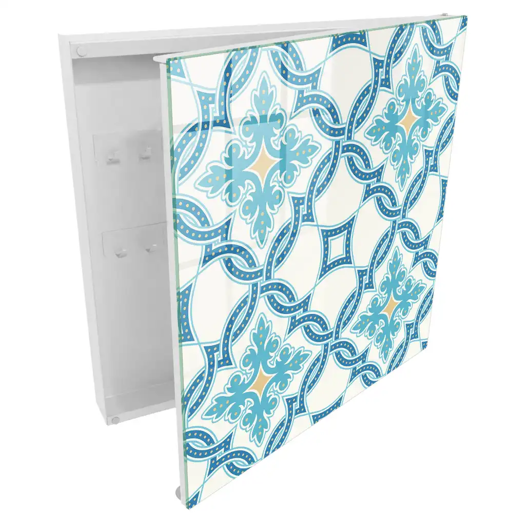 Armoire à clés motifs géométriques dans des tons turquoise