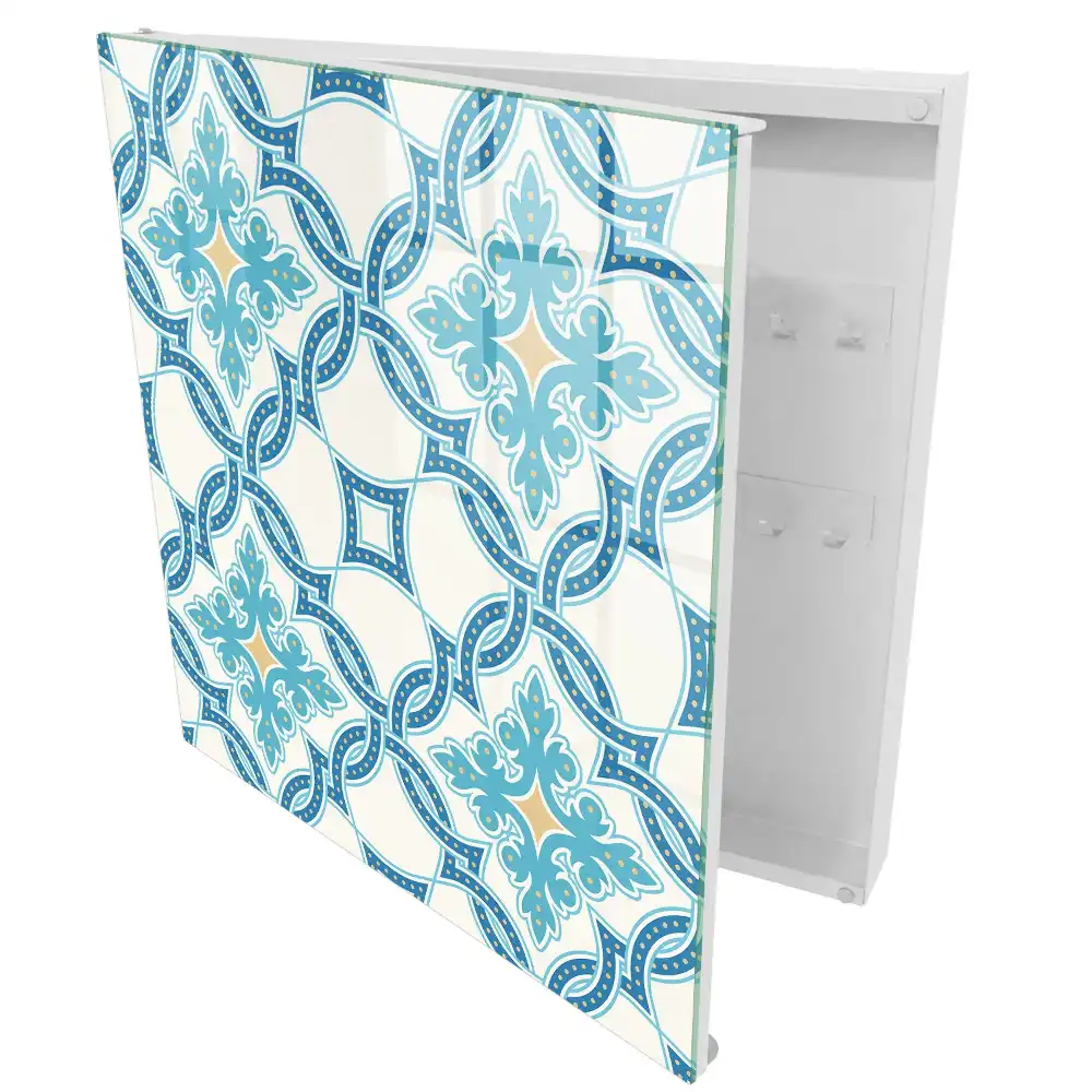 Armoire à clés motifs géométriques dans des tons turquoise