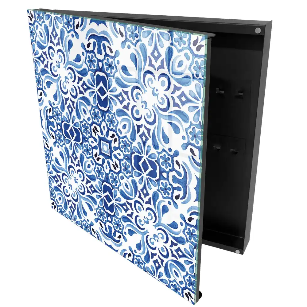 Boîte à clés motifs symétriques dans des tons de bleu