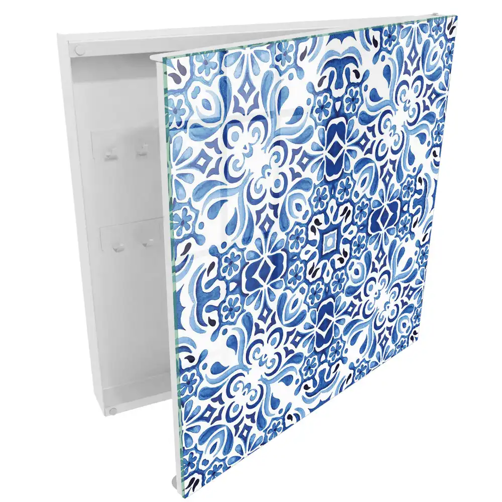 Boîte à clés motifs symétriques dans des tons de bleu