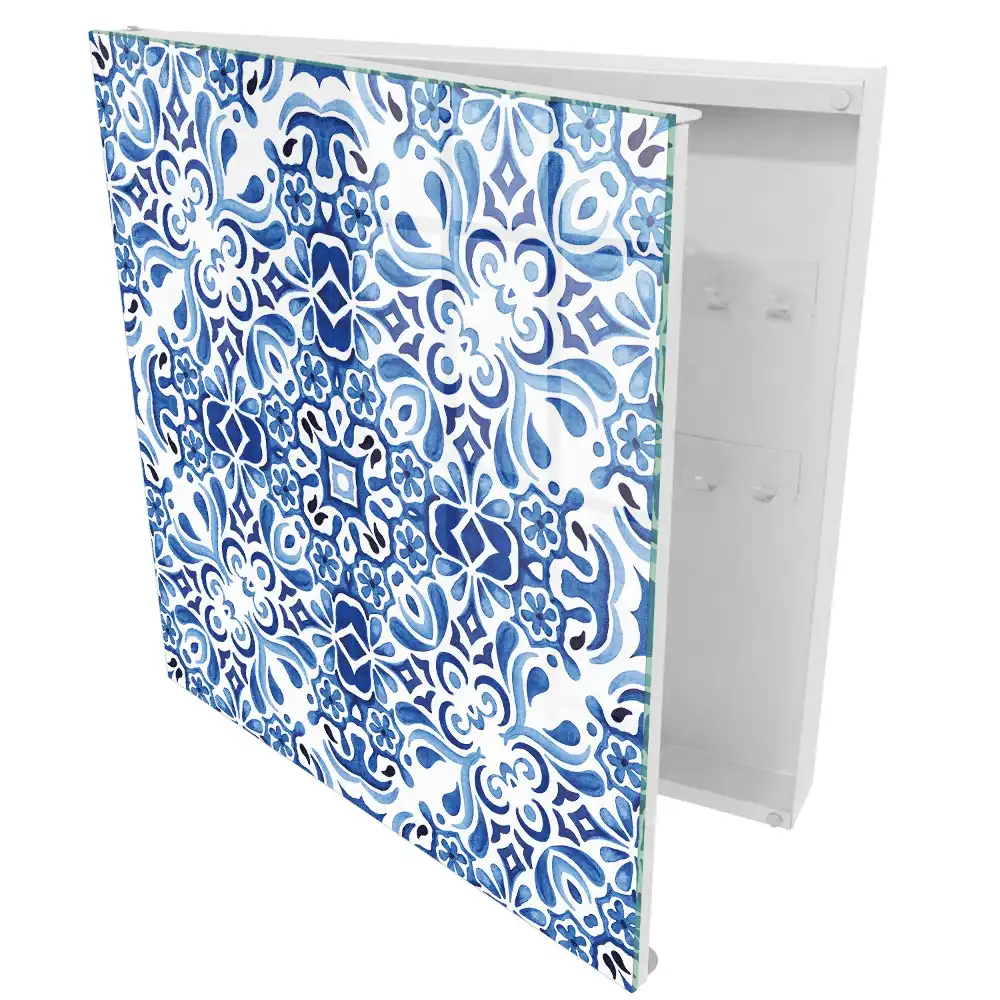 Boîte à clés motifs symétriques dans des tons de bleu
