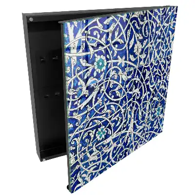 Armoire à clés charme arabesque à motif bleu et blanc