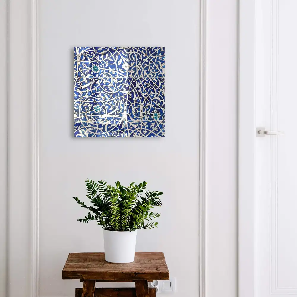 Armoire à clés charme arabesque à motif bleu et blanc