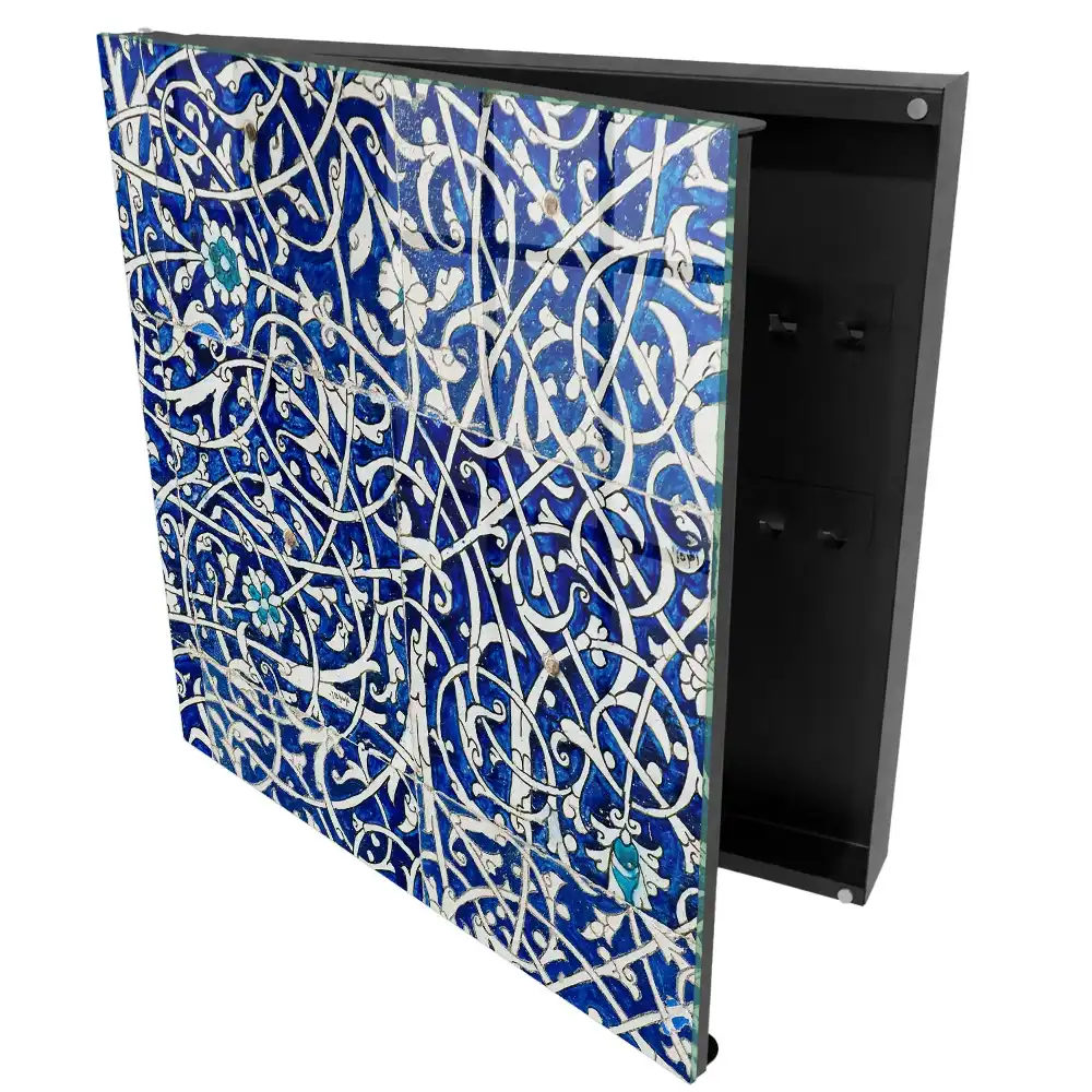 Armoire à clés charme arabesque à motif bleu et blanc