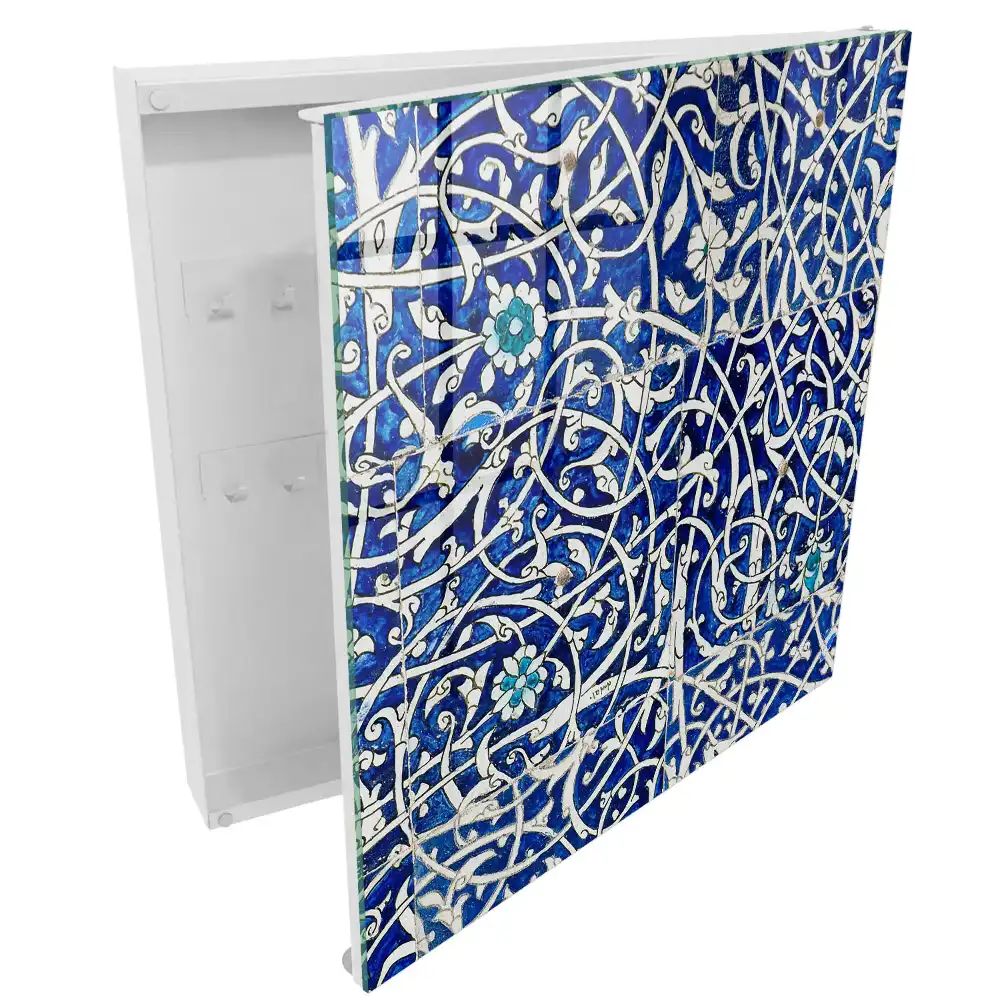 Armoire à clés charme arabesque à motif bleu et blanc